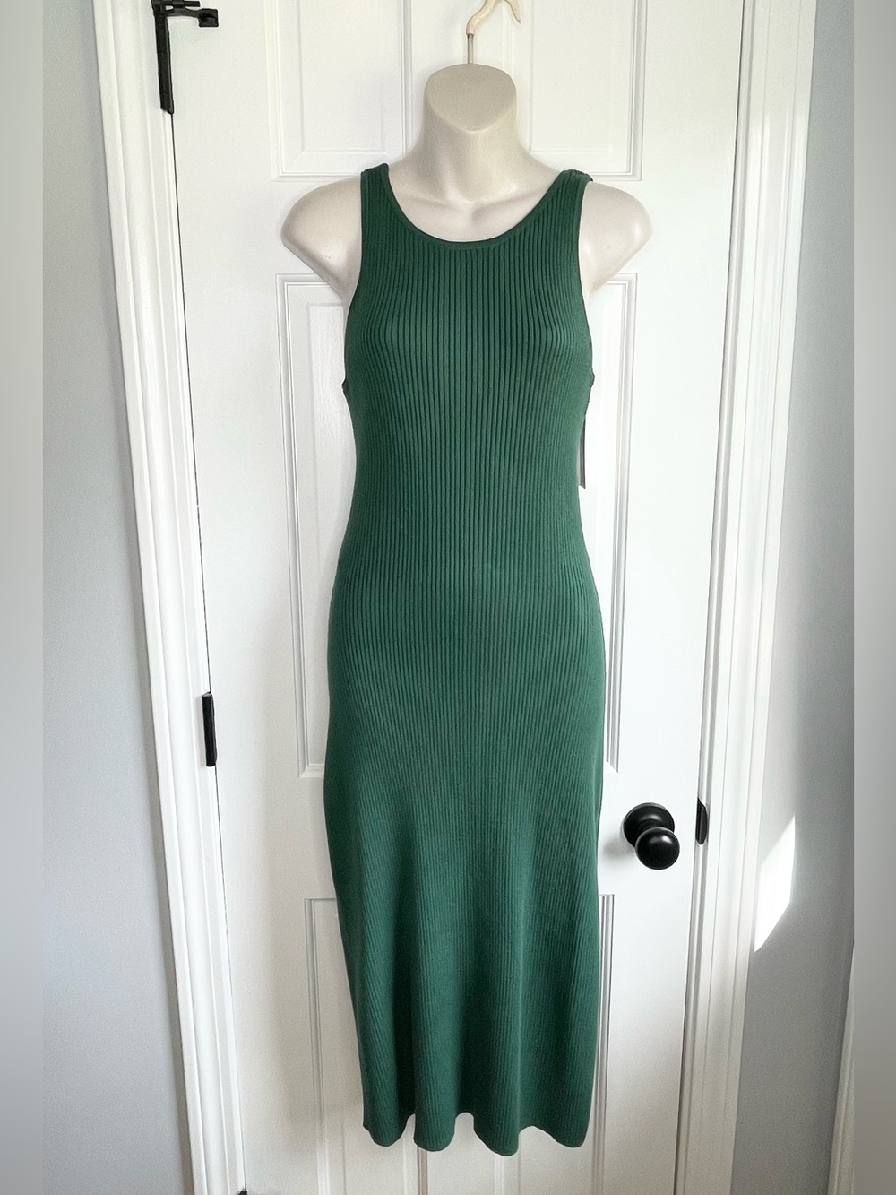Sleeveless Ribbed Maxi Dress in Forest Green open back